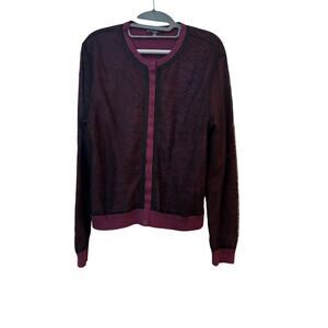 BEHNAZ Saraffour snapfront Plum w black lace overlay Cardigan XL preppygoth